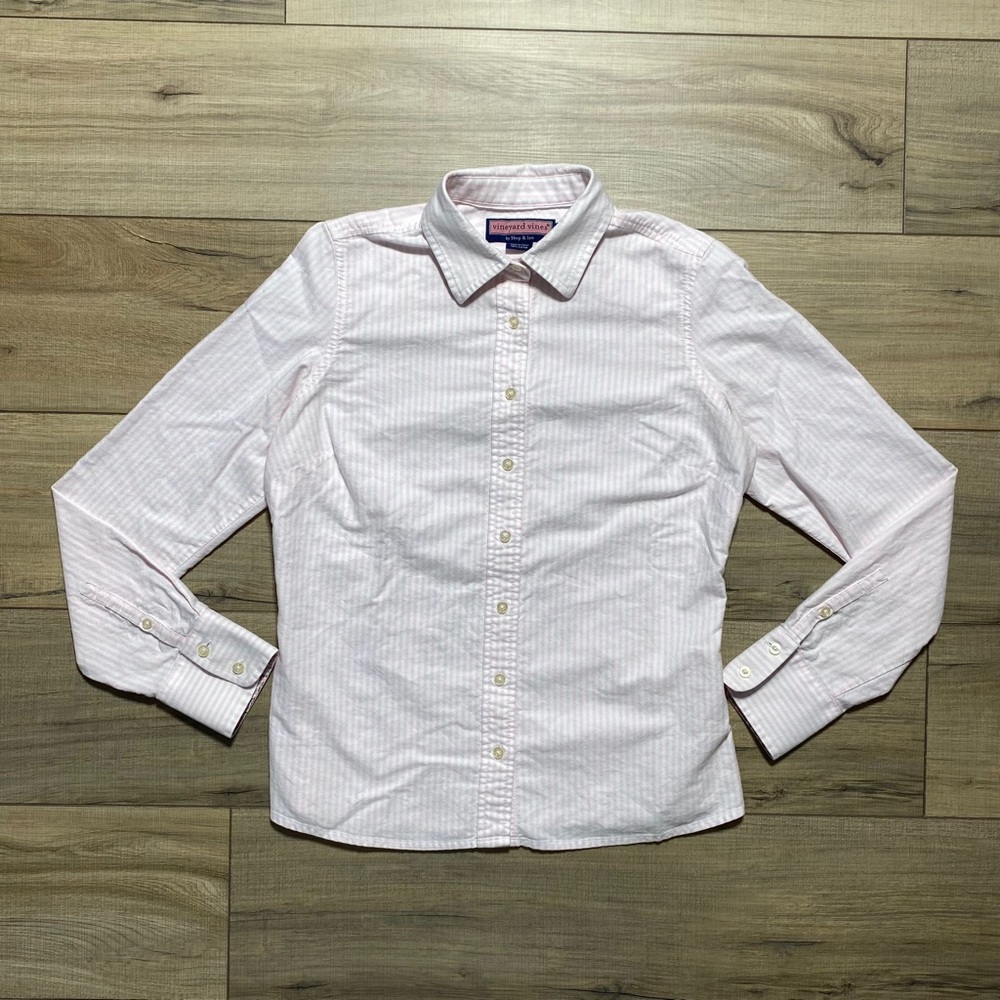 Vineyard Vines Womens Long Sleeve Striped Button Up Shirt Size 6 White Pink